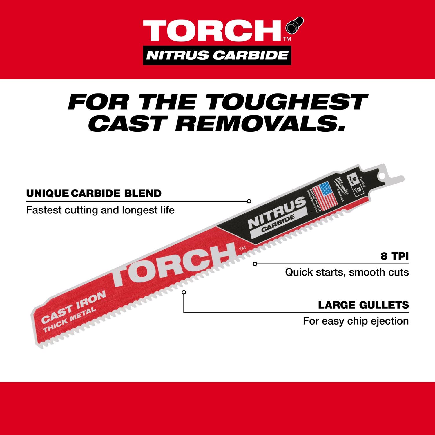 MW Torch Sawzall 12 in. Carbide Blade 8 TPI 1 blade