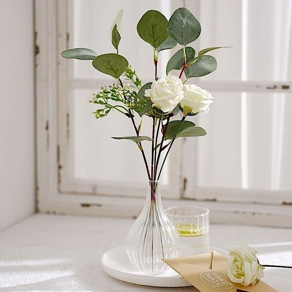 15 Inch Ivory Eucalyptus and Silk Rose Bouquet