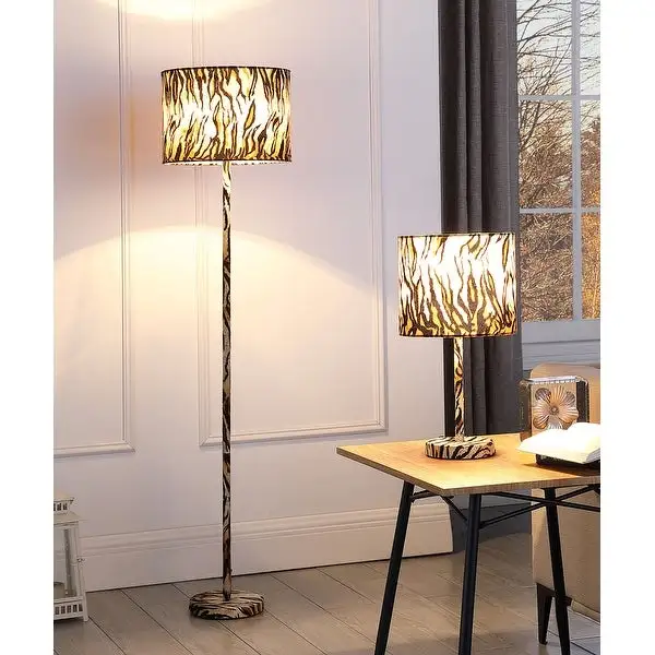 59 In. Faux Suede Tiger Print Floor Lamp