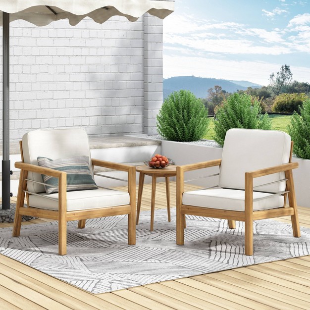 2pk Verdugo Outdoor Acacia Wood Club Chairs With Cushions Beige teak Christopher Knight Home