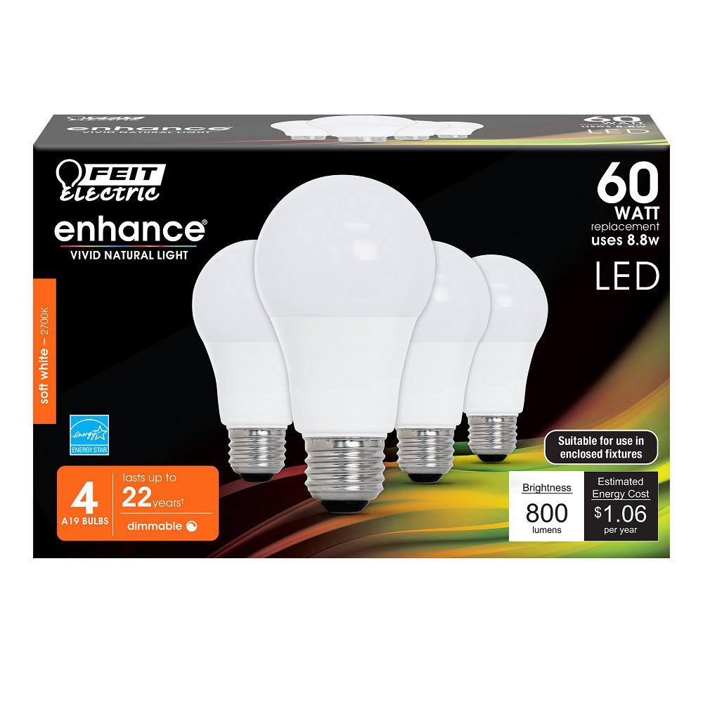 Feit Electric 60-Watt Equivalent A19 Dimmable CEC Title 20 Compliant ENERGY STAR 90+ CRI LED Light Bulb 2700K Soft White (48-Pack) OM60DM927CA412