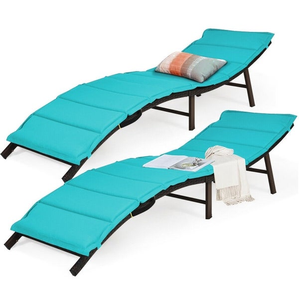 2Pcs Folding Patio Lounger Chair-Turquoise - 81