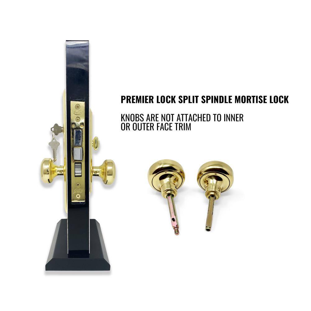 Premier Lock Brass Mortise Entry Left Hand Door Lock Set with 2.5 in. Backset 2 SC1 Keys and Swivel Spindle ML01N