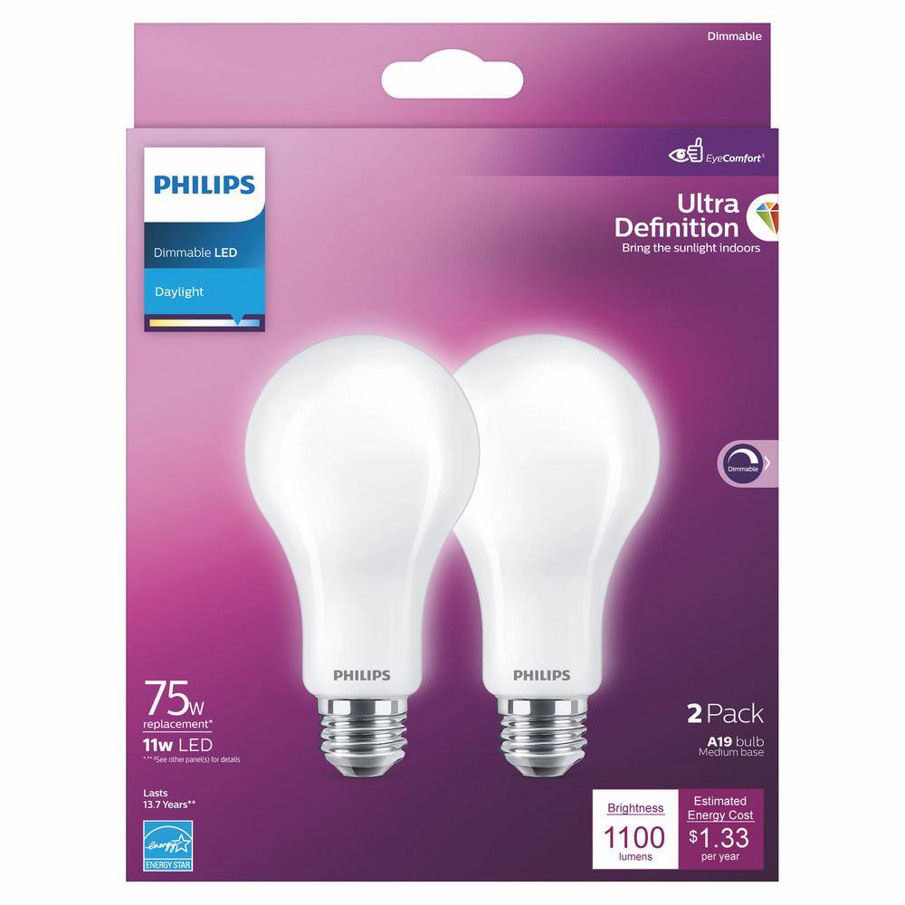 Philips 75-Watt Equivalent A21 Ultra Definition Dimmable E26 LED Light Bulb Daylight 5000K (2-Pack) 573501