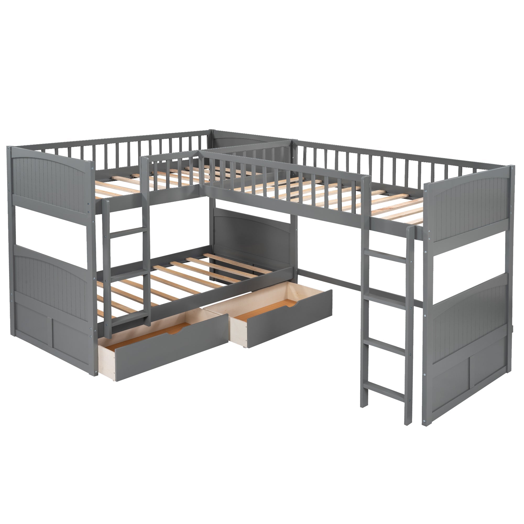 Euroco Wood Bunk Bed Storage, Twin-Over-Twin-Over-Twin for Children's Room, Gray