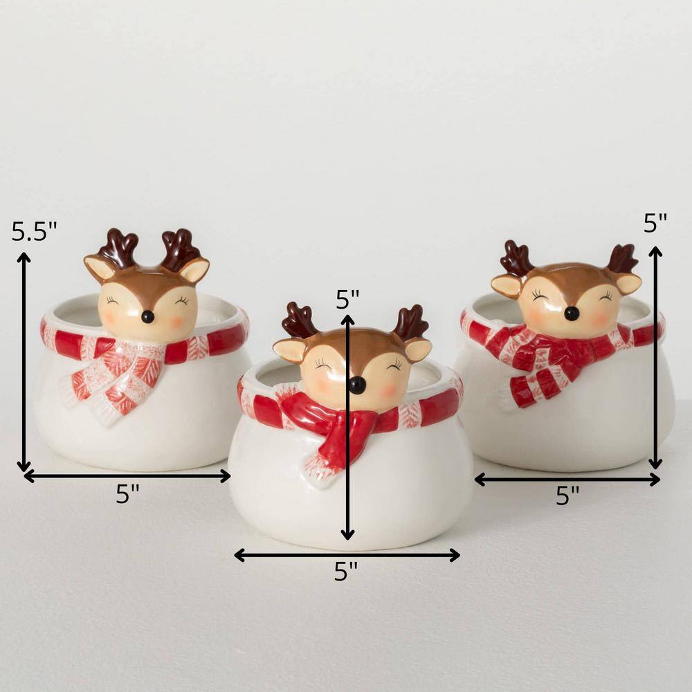 SULLIVANS 5.5 in. Whimsical Reindeer Christmas Containers Set of 3 Multi-Color CM3182