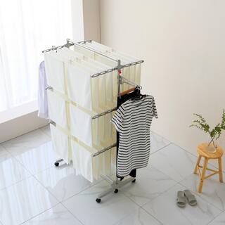 Hulife 57 12 in. x 56 12 in. 3-Tier Foldable Drying Garment Rack with Hanging Pole HLDR-6000P