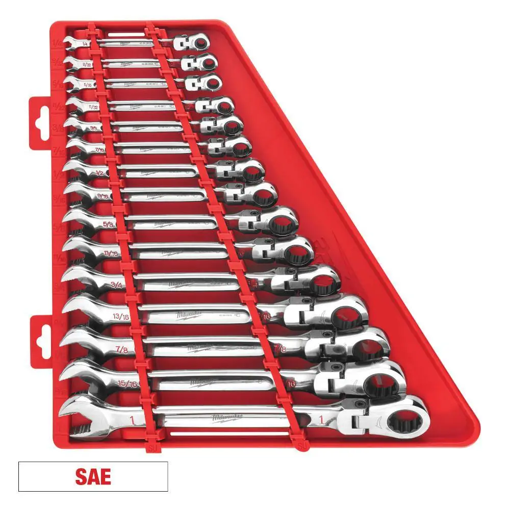 Milwaukee 144-Position Flex-Head Ratcheting Combination Wrench Set SAE (15-Piece) 48-22-9413