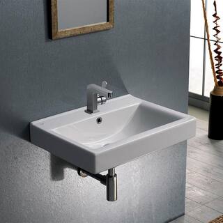 Nameeks Mona Wall Mounted Bathroom Sink in White CeraStyle 064200-U-One Hole