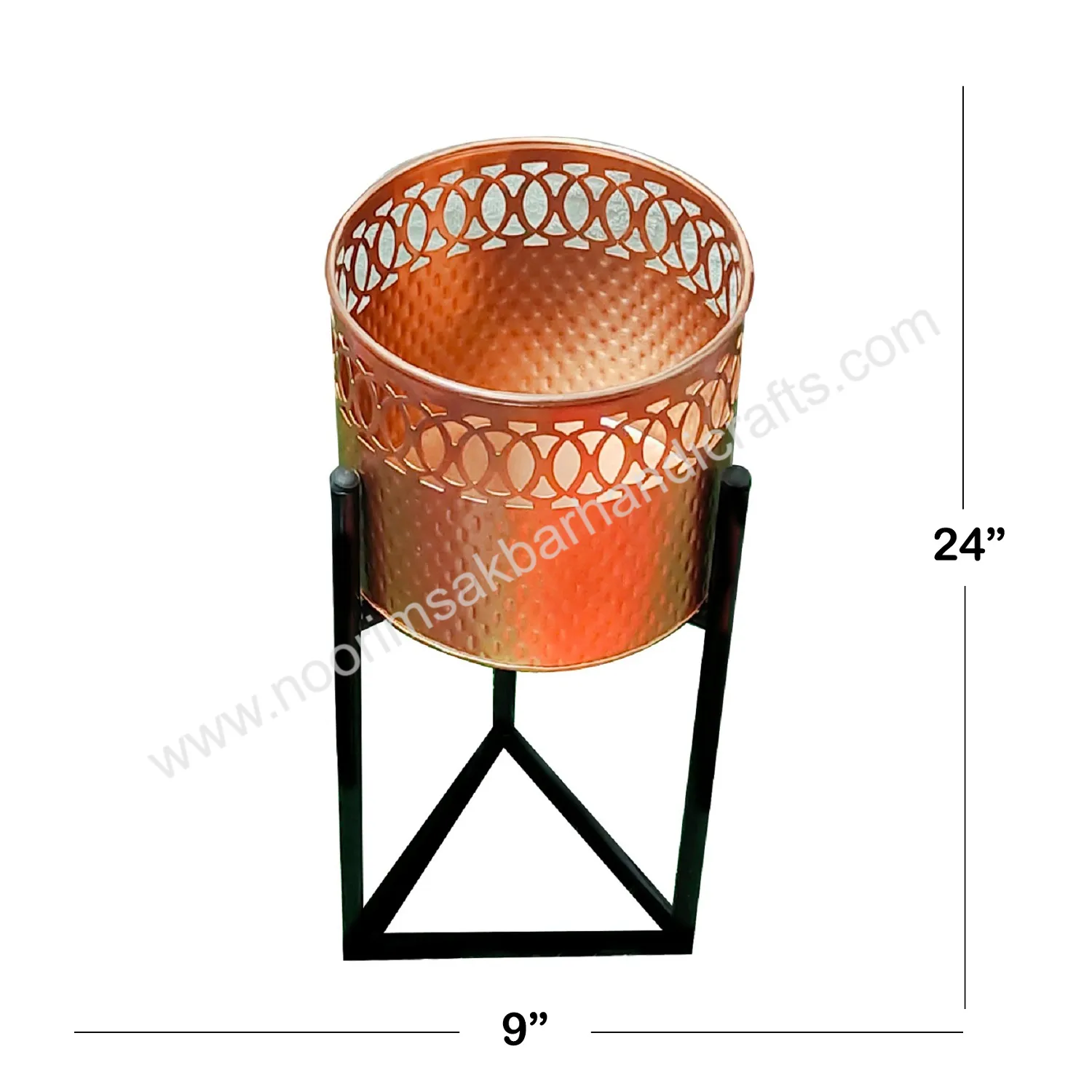 Admirable Design Round Shape Different Sizes Metal Perforated Brass Antique Planters and Pots With Iron Stand At Best Price