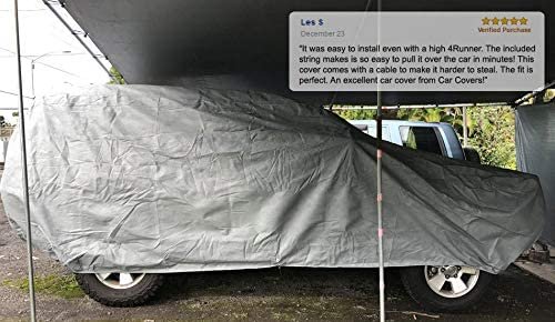 Weatherproof SUV Car Cover Compatible with Jeep Wrangler Unlimited 4 Door 2004-2006 - 5L Outdoor and Indoor - Protect from Rain， Snow， Hail， Sun - Theft Cable Lock， Bag and Wind Straps