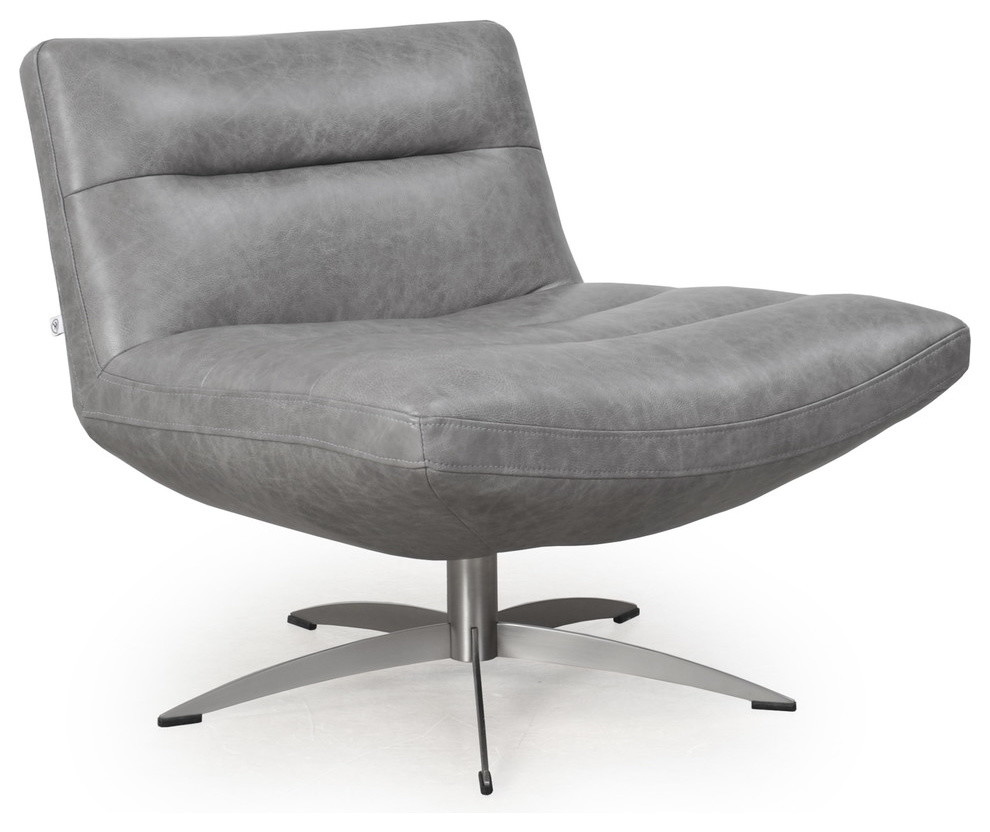 Alfio Full Leather Swivel Chair  Cloud Grey   Midcentury   Armchairs And Accent Chairs   by Moroni  Houzz