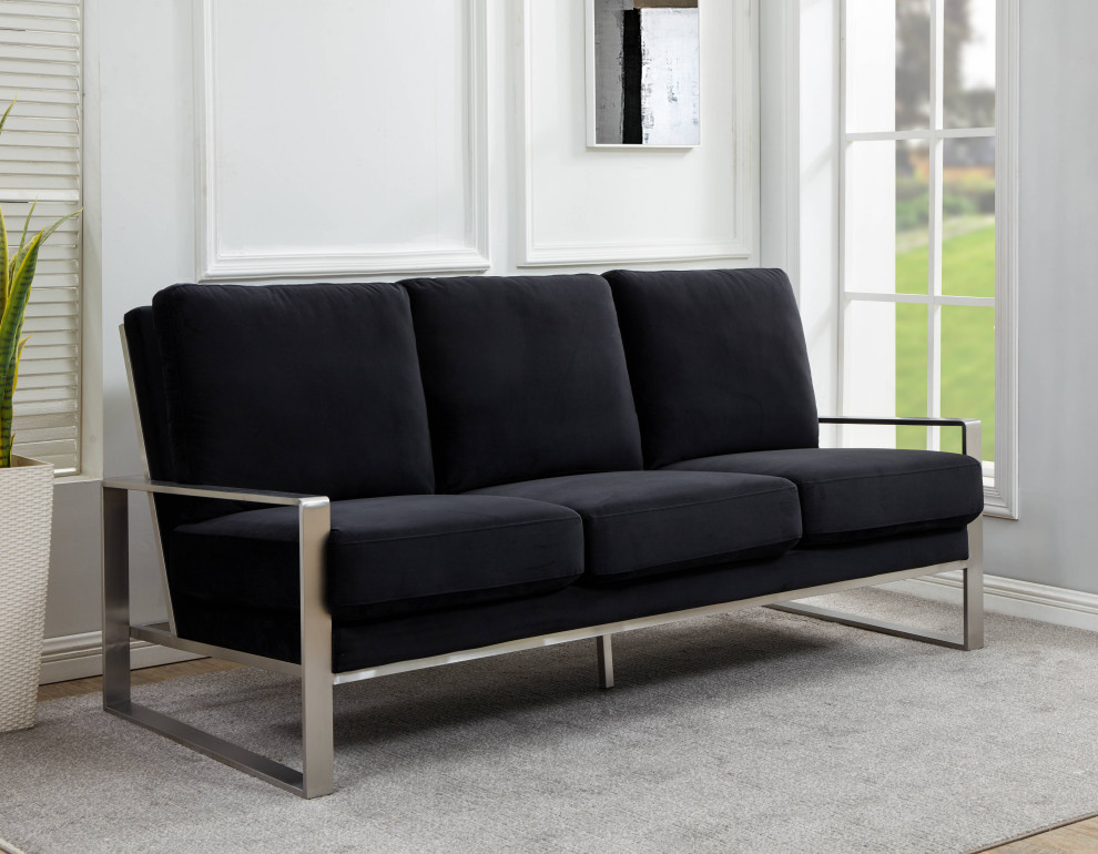 LeisureMod Jefferson Modern Design Velvet Sofa With Silver Frame   Contemporary   Sofas   by LeisureMod  Houzz