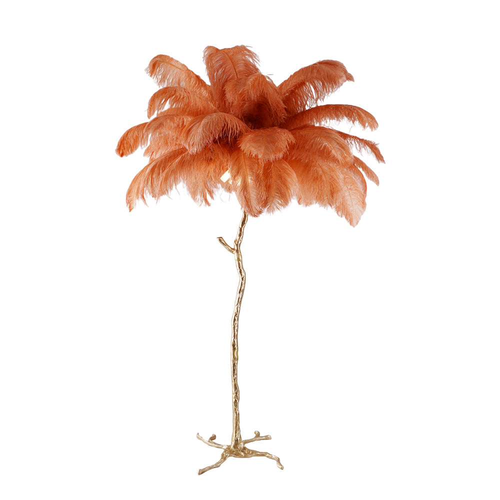 Ostrich Feather Brass Floor Lamp