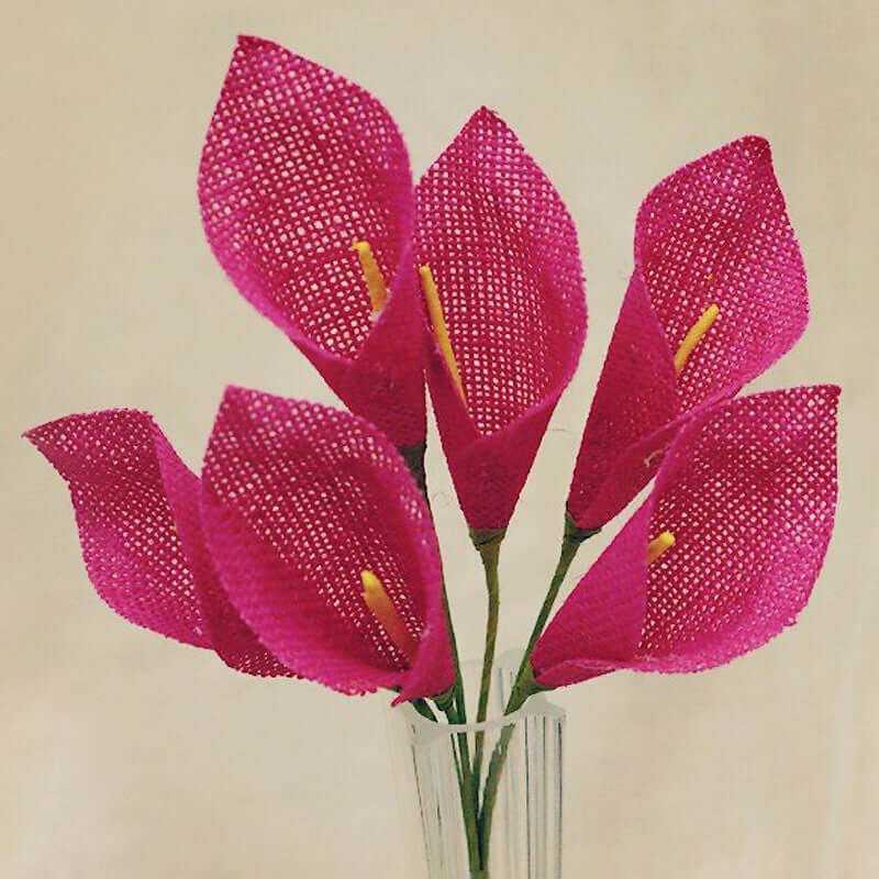 6 Bushes 36 Pcs Fuchsia Burlap Calla Lily Flowers 12