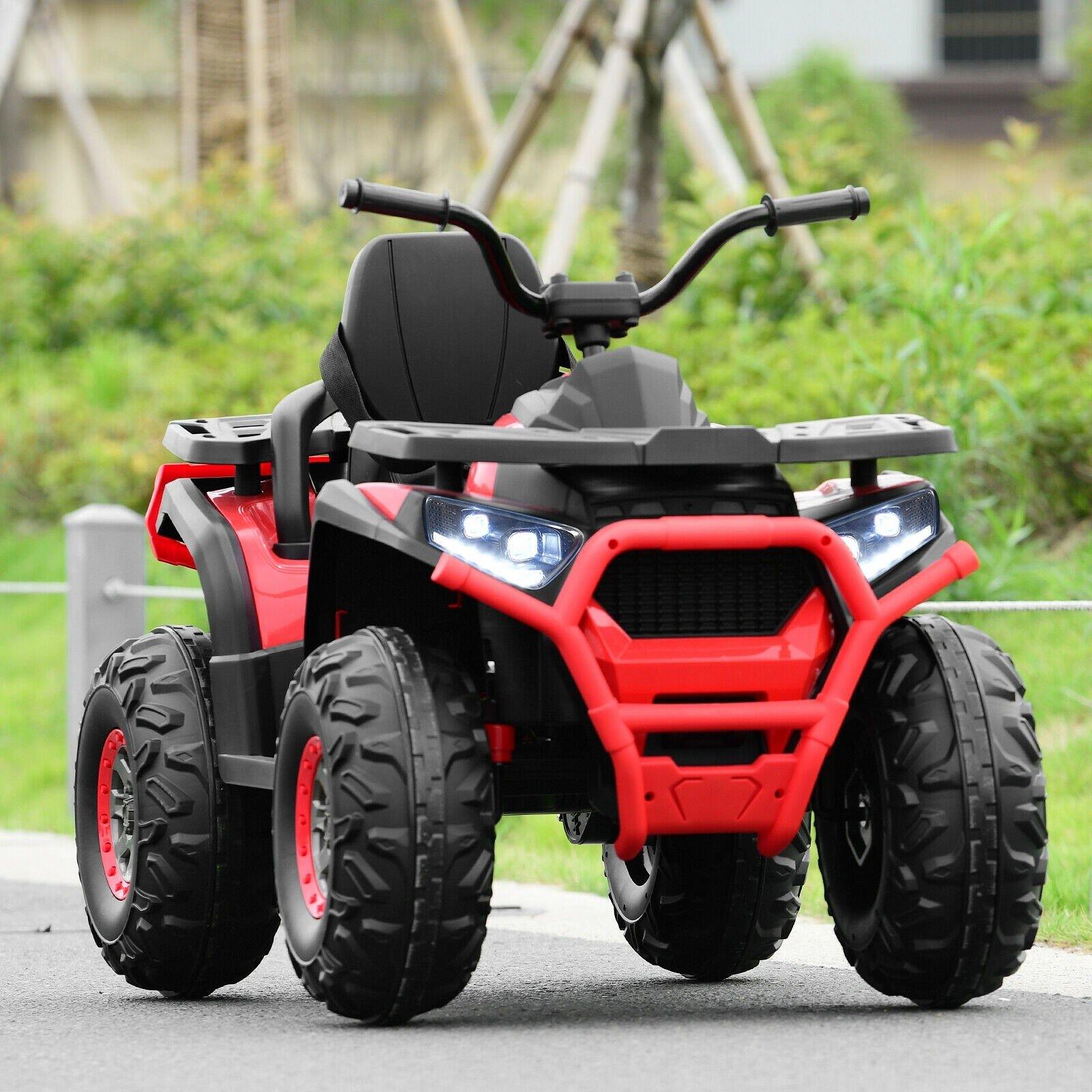 Costzon Ride on ATV, 12V Battery Powered Electric Vehicle w/ Safety Belt, LED Lights