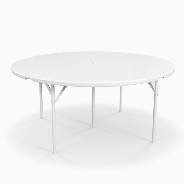 Round Plastic Folding Portable Dining Table with Carrying Handle，5 Legs for Indoor，Outdoor，Parties，Banquets and Events