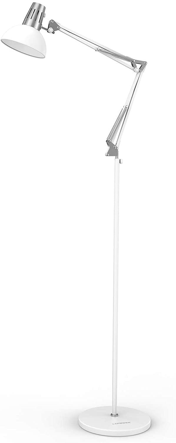 LEPOWER Metal Floor Lamp, Adjustable Architect Swing Arm, E26 Lamp Base, White