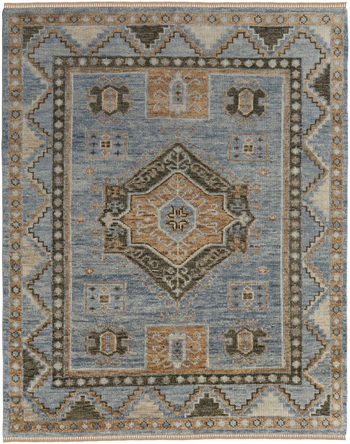 Foxboro Medallion Hand Knotted Blue / Green Rug