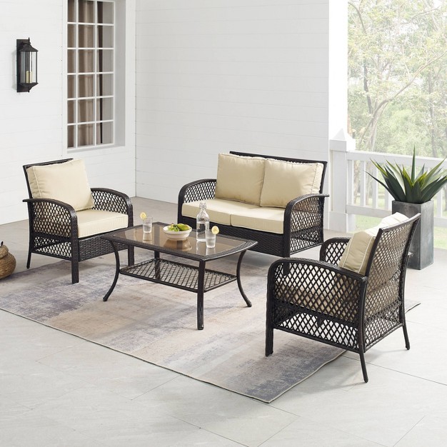 Tribeca 4pc Outdoor Wicker Conversation Set Sand brown Crosley