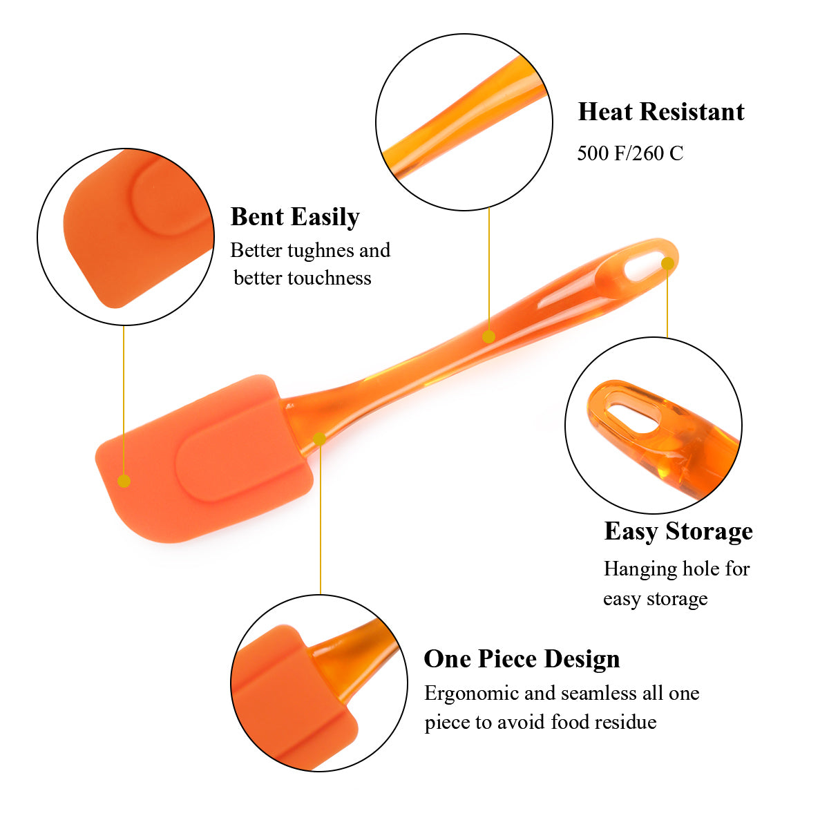 Silicone Spatula Set Flexible Heat Resistant Rubber Spatula Turner Kitchen Cooking Utensils Spoonula Cake Tools Orange