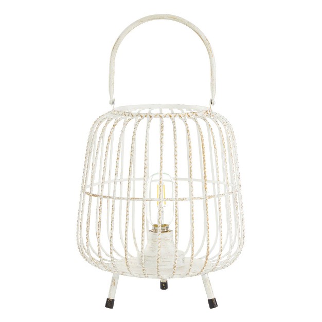 X 10 quot Modern Metal Caged Candle Holder With Led Light Bulb Center White Olivia amp May