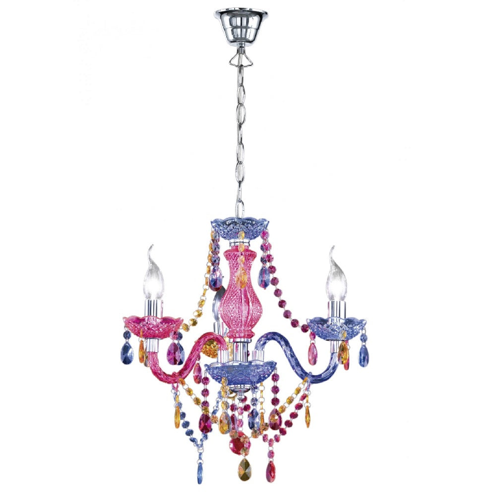 Britalia BR11073017 Chrome & Multicolour Acrylic Crystal Traditional 3 Lamp Pendant Chandelier