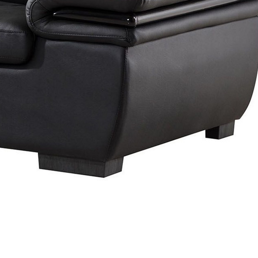 Contemporary Leather Loveseat With Wooden Trim Armrest And Block Feet Black   Contemporary   Loveseats   by VirVentures  Houzz