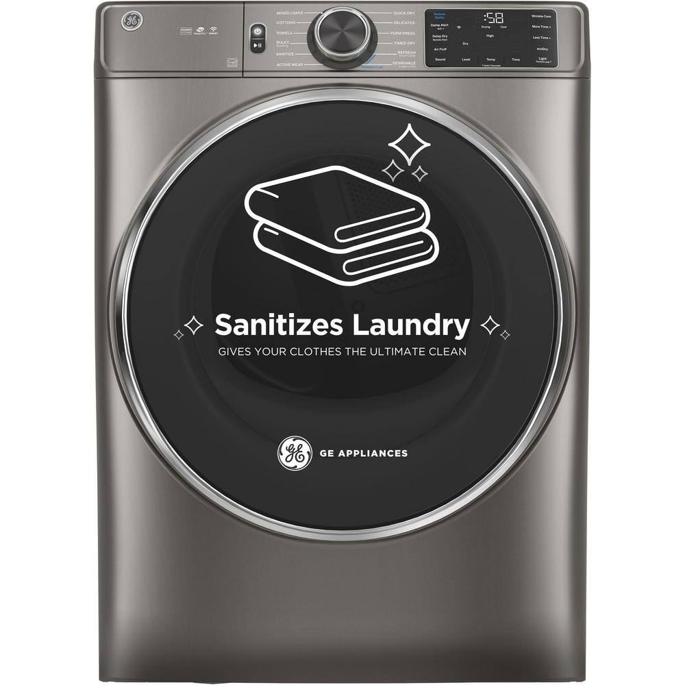 GE 7.8 cu. ft. Smart Front Load Electric Dryer in Satin Nickel with Steam and Sanitize Cycle ENERGY STAR GFD65ESPNSN