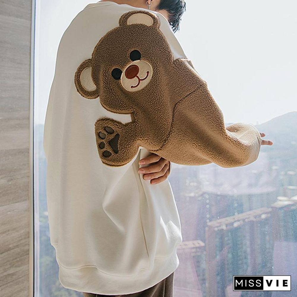 Bear Plush Embroidery Loose Sweatshirt