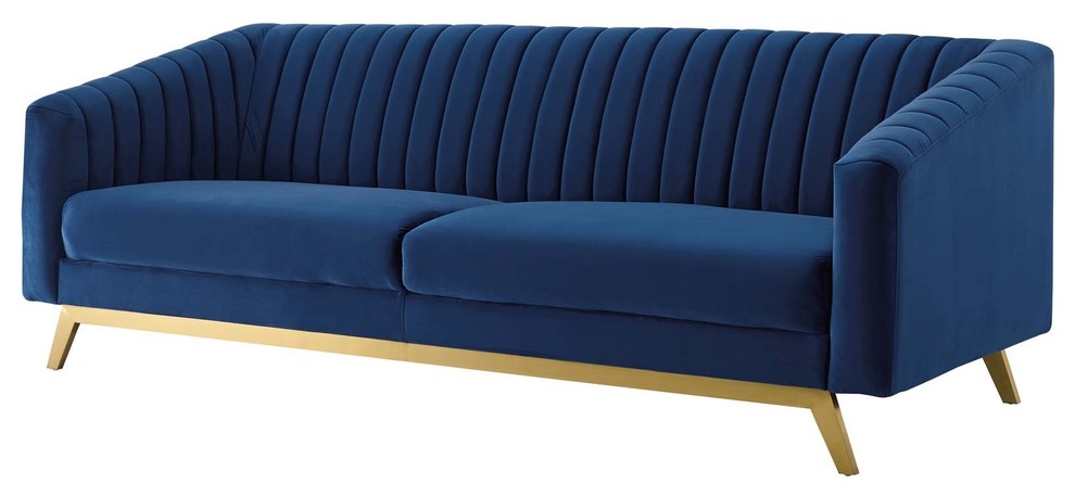 Modern Tufted Loveseat Sofa  Velvet Fabric Metal Steel   Contemporary   Loveseats   by House Bound  Houzz