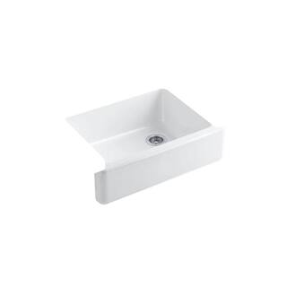 KOHLER Whitehaven Farmhouse Apron Front Cast Iron 30 in. Single Bowl Kitchen Sink in White with Basin Racks K-6487-0-6638-ST