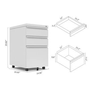 Classic White Metal Mobile 3-Drawer File Cabinet with Lockable Pedestal Cabinet Assembled for Legal or Letter Files ZY-W29705848