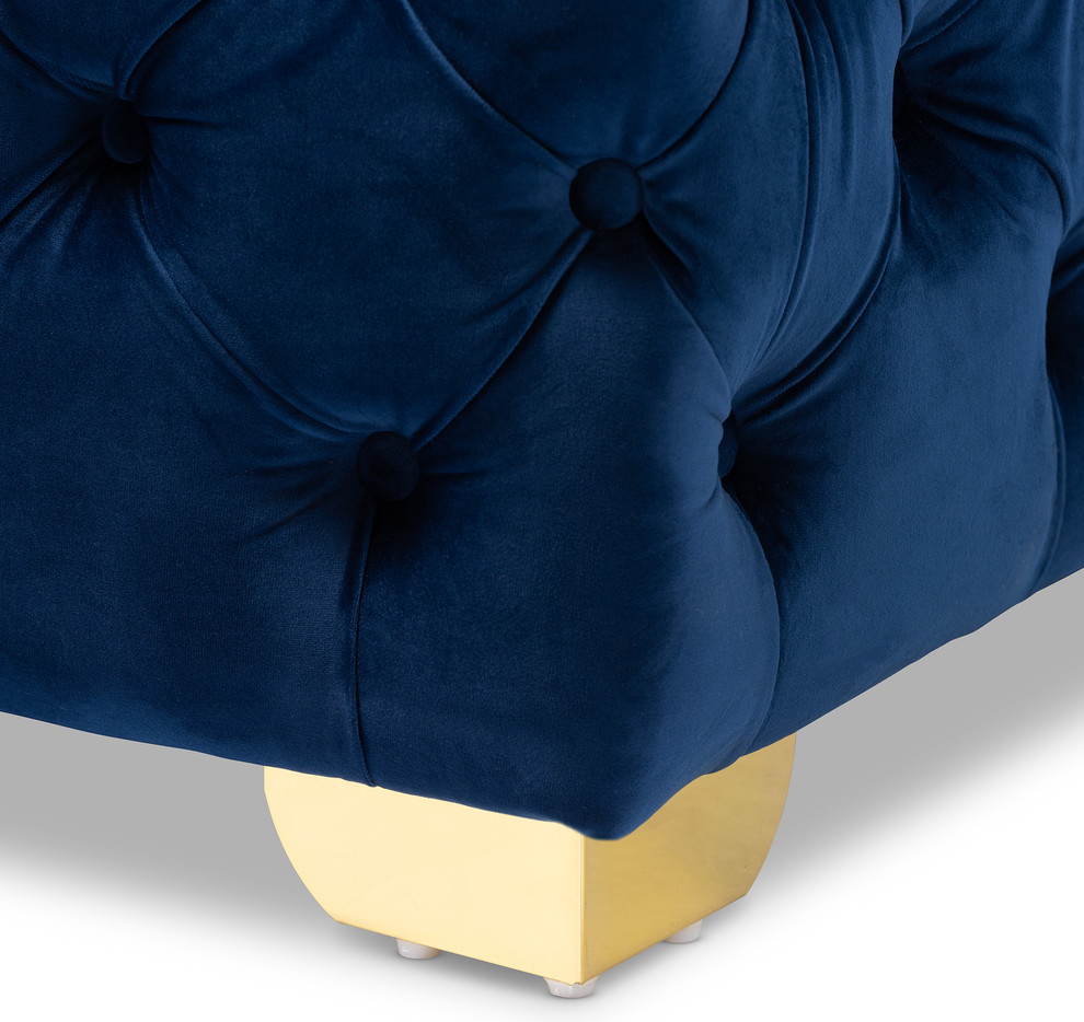 Ingram Luxe Royal Blue Velvet Fabric Gold Finished Button Tufted Ottoman   Contemporary   Footstools And Ottomans   by Baxton Studio  Houzz