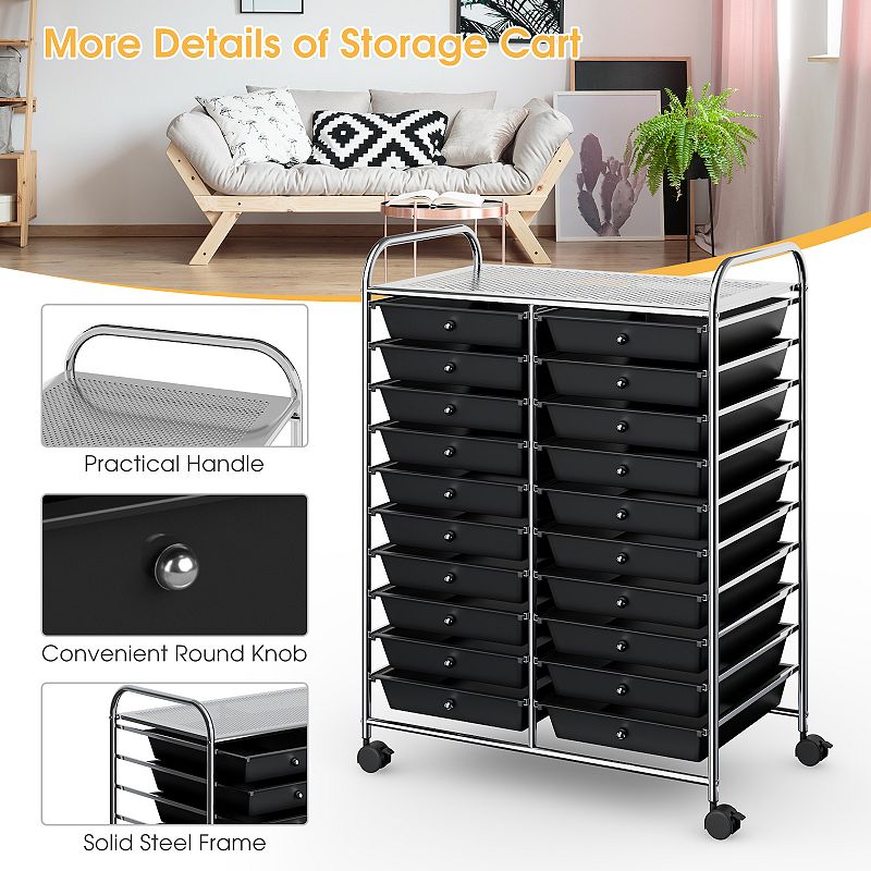 20 Drawers Storage Rolling Cart Studio Organizer