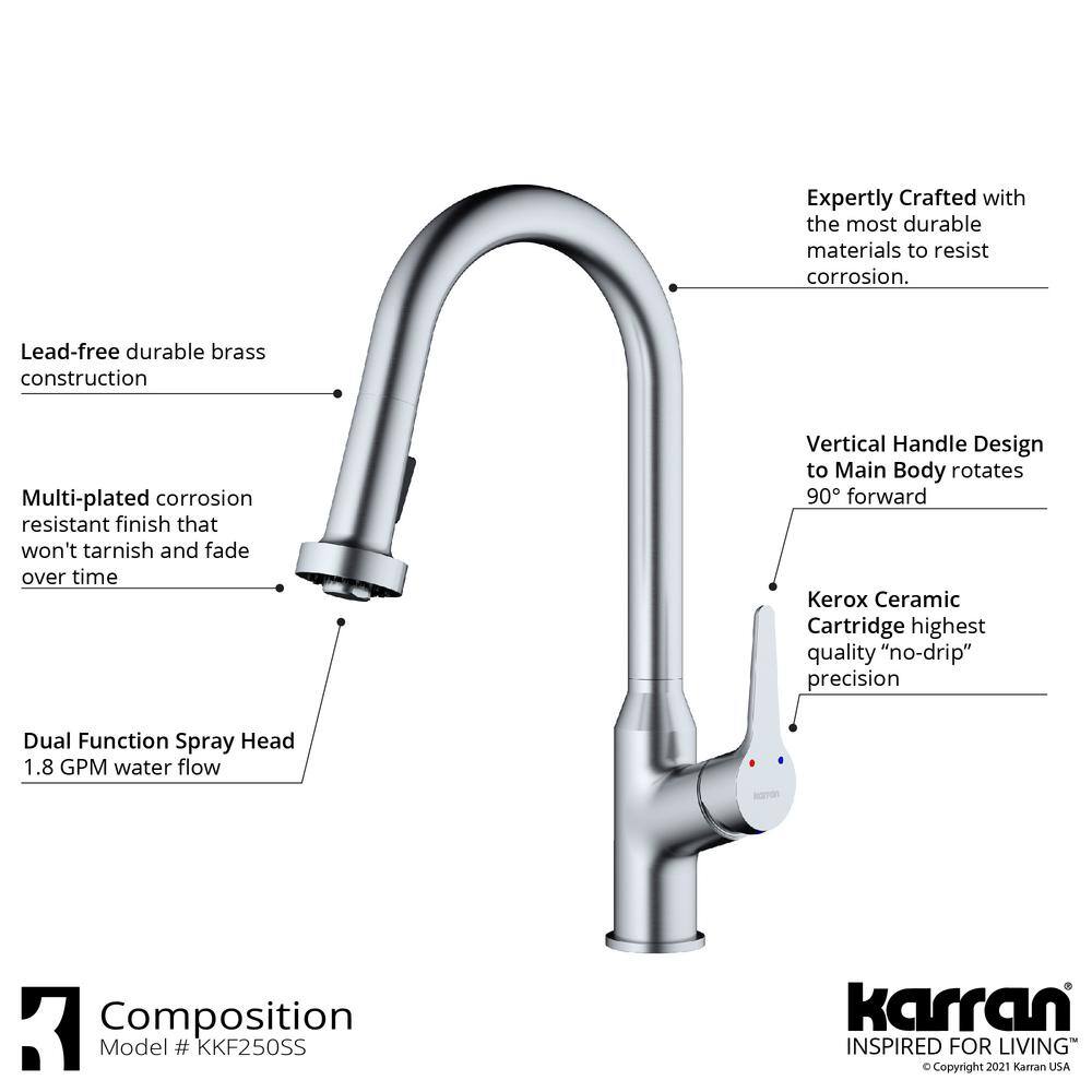 Karran Dockton Single Handle Pull Down Sprayer Kitchen Faucet in Stainless Steel KKF250SS