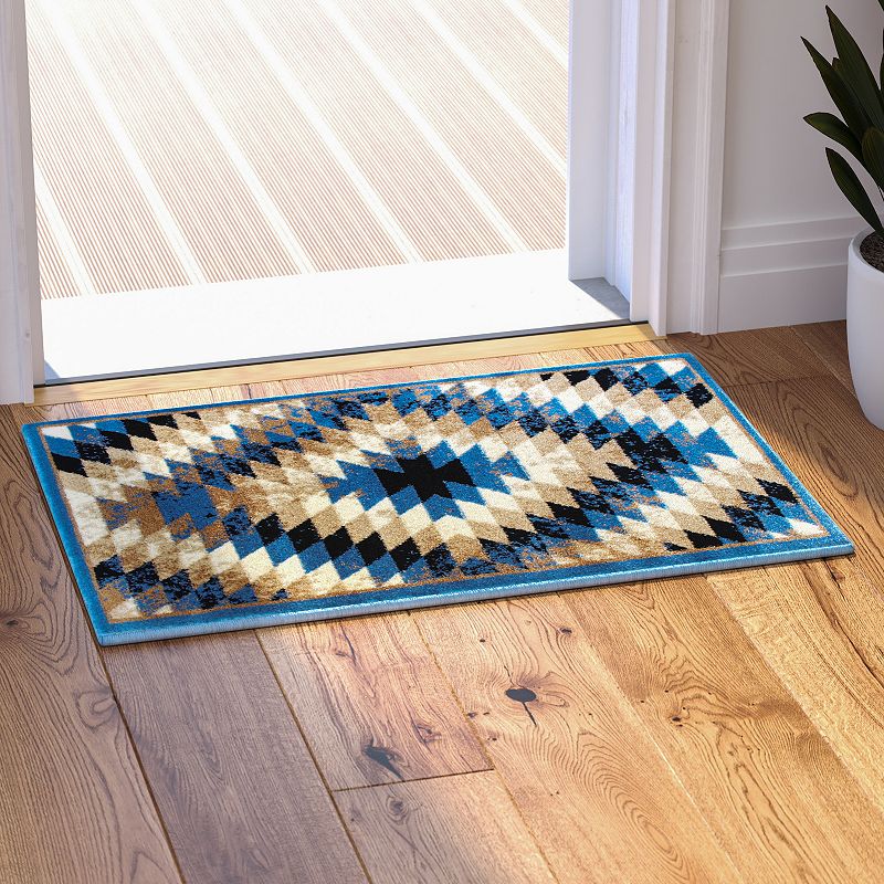 Masada Rugs Masada Rugs Stephanie Collection 2'x3' Area Rug Mat with Distressed Southwest Native American Design 1106 in Blue Black， Brown and Beige