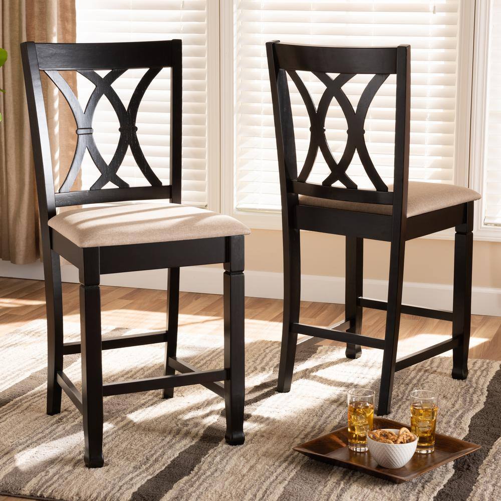 Baxton Studio Reneau 43 in. Sand Brown and Espresso Bar Stool (Set of 2) 153-2PC-9595-HD