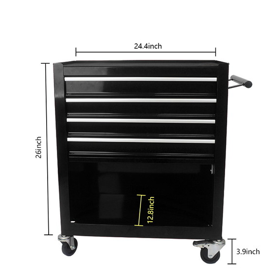 4 Drawers Multifunctional Tool Cart With Wheels Bl...