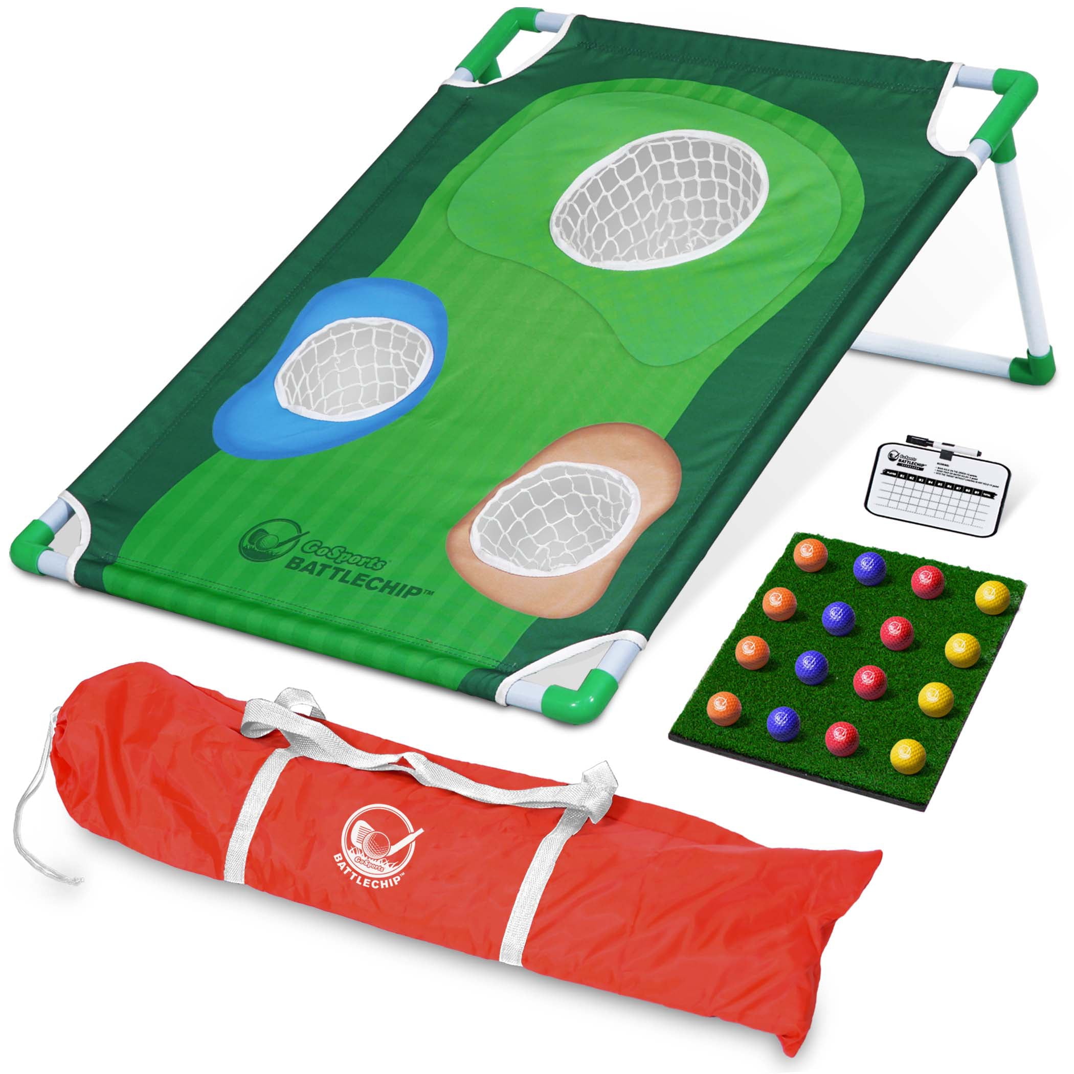 GoSports BattleChip Backyard Golf Cornhole Game, Includes Chipping Target, 16 Foam Balls, Hitting Mat and Carrying Case