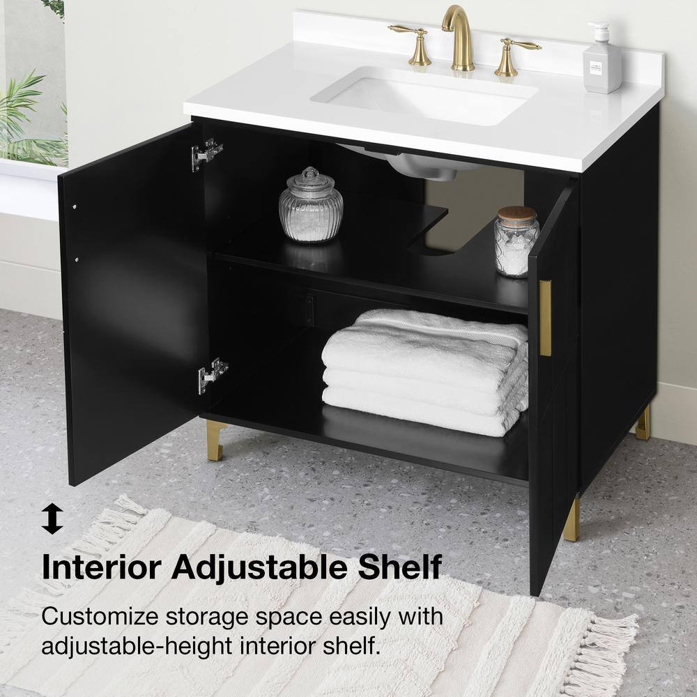 OVE Decors Zenia 36 in. W x 22 in. D x 34.5 in. H Bath Vanity in Black with White Engineered Marble Top 15VVA-FREY36-00