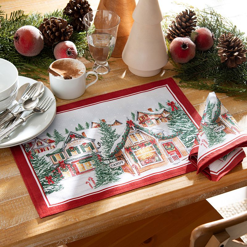 Elrene Home Fashions Storybook Christmas Village Holiday Placemat Set of 4， 13x19