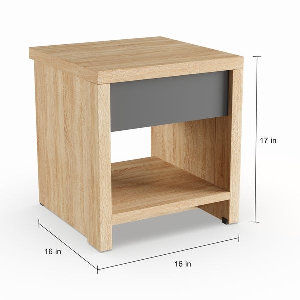 Carbon Loft Kitty Two-Tone Oak and Grey Wood 1-drawer Nightstand - - 21906873