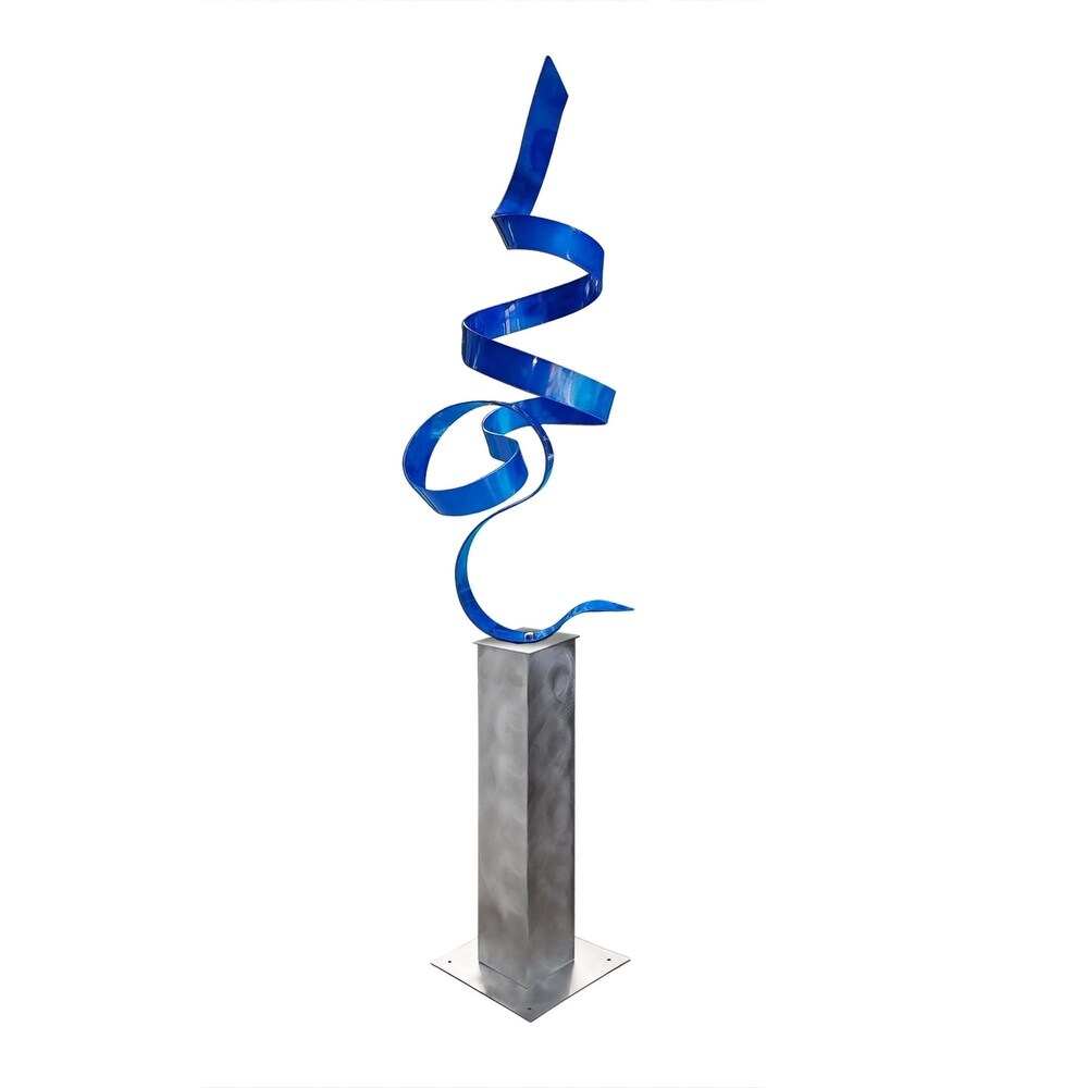 Statements2000 Large Modern Metal Sculpture Indoor Outdoor Garden Art Decor by Jon en   Blue Perfect Moment with Silver Base