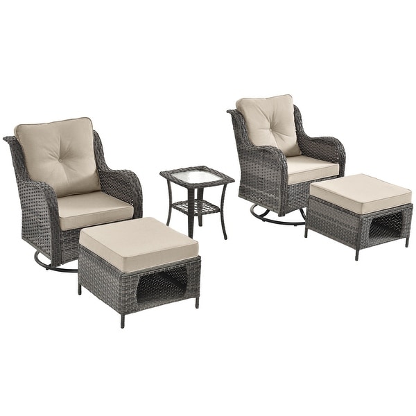 Rattan Patio Furniture Conversation Seating 360° High Back Swivel Chairs+Storage Ottomans，Cushions Included🎁