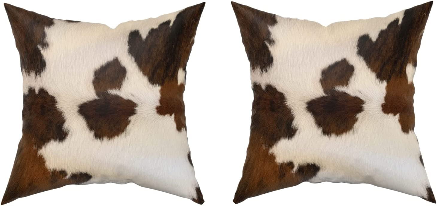 Set of 2 Decorative Cotton Pillows Covers Cow Skin Abstract Africa Animal Farm Fashion Home Sofa Cushion Cover Throw Pillowcase Gift for Couch Indoor Bed 18 x 18 Inch Square