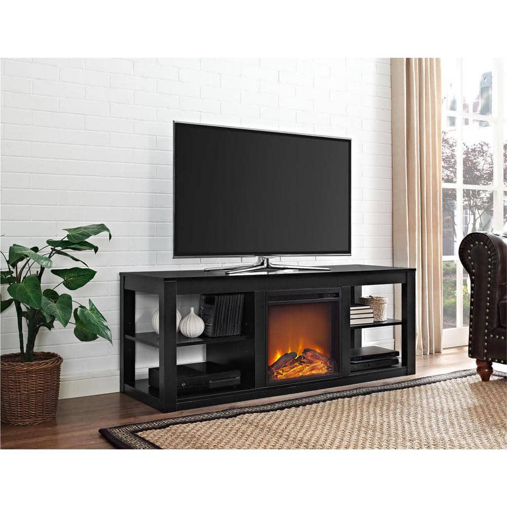 Ameriwood Nelson 65 in Black TV Stand Console with Fireplace