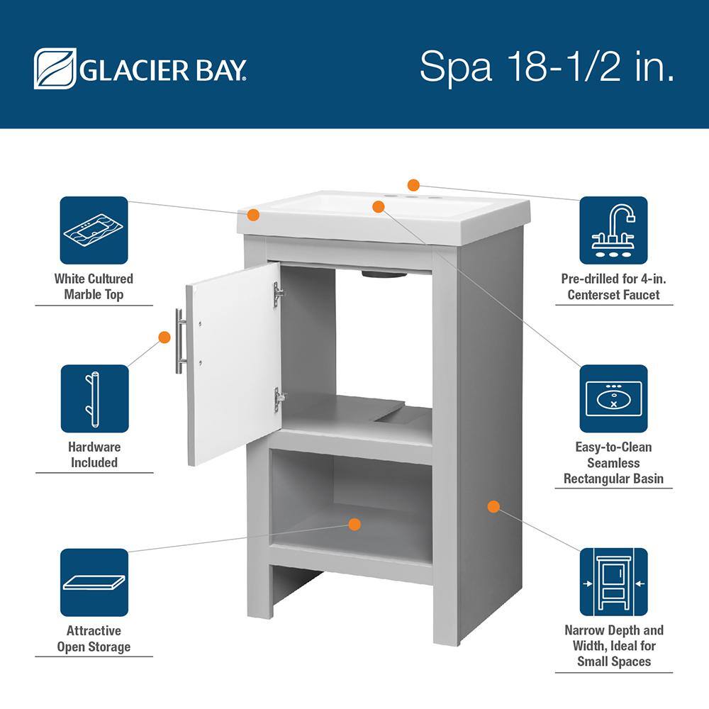 Glacier Bay Spa 18.5 in. W x 16.2 in. D x 33.8 in. H Freestanding Bath Vanity in Dove Gray with White Cultured Marble Top PPSPADVR18