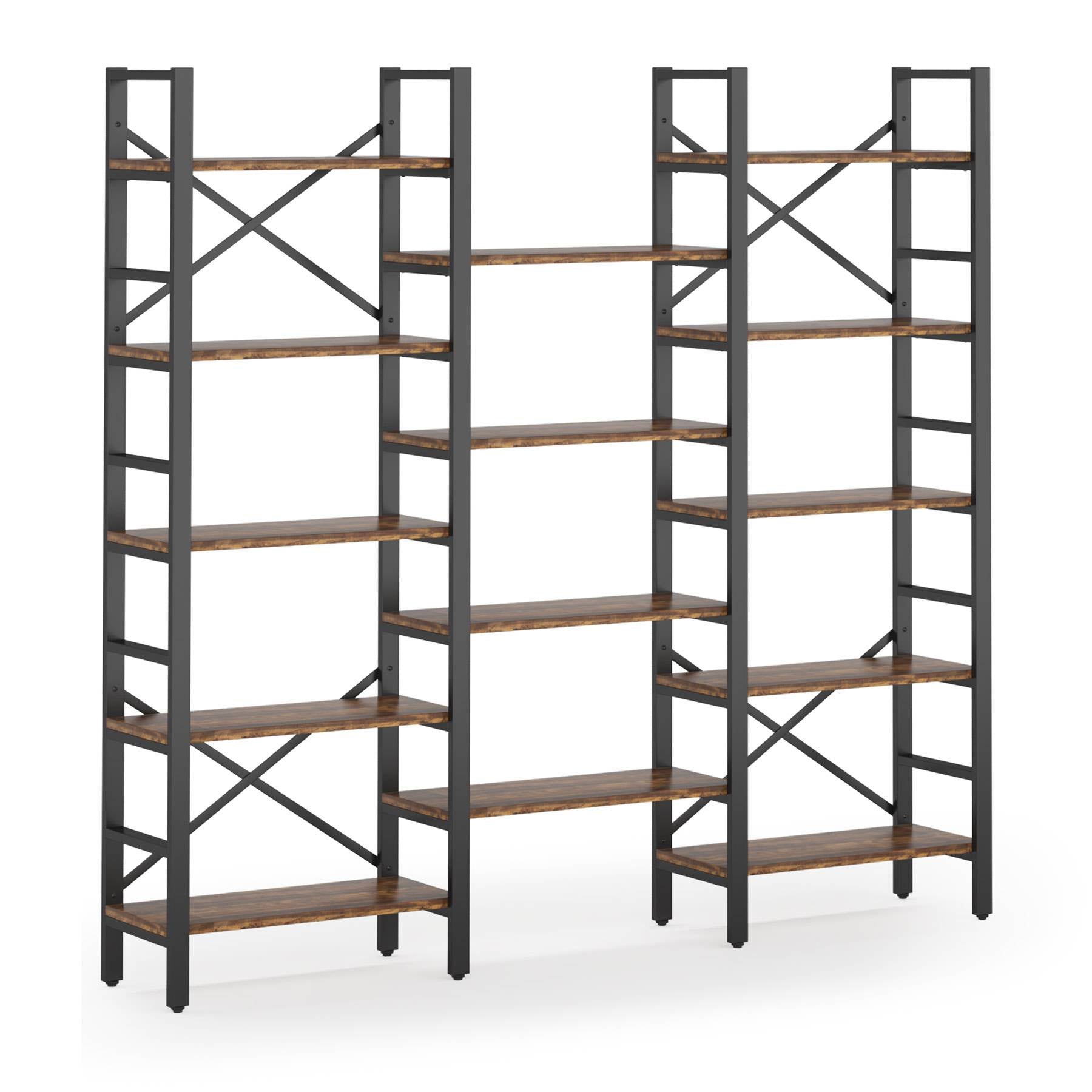 70 Bookshelf, Triple Wide Etagere Bookcase Open Display Shelf