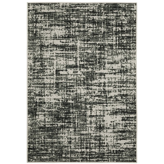 Trinity Distressed Abstract Patio Area Rug Black beige Captiv8e Designs